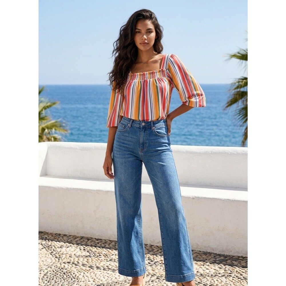 Absolutely Famous Multi Striped On/Off the Shoulder Top Size XL Super Soft!!